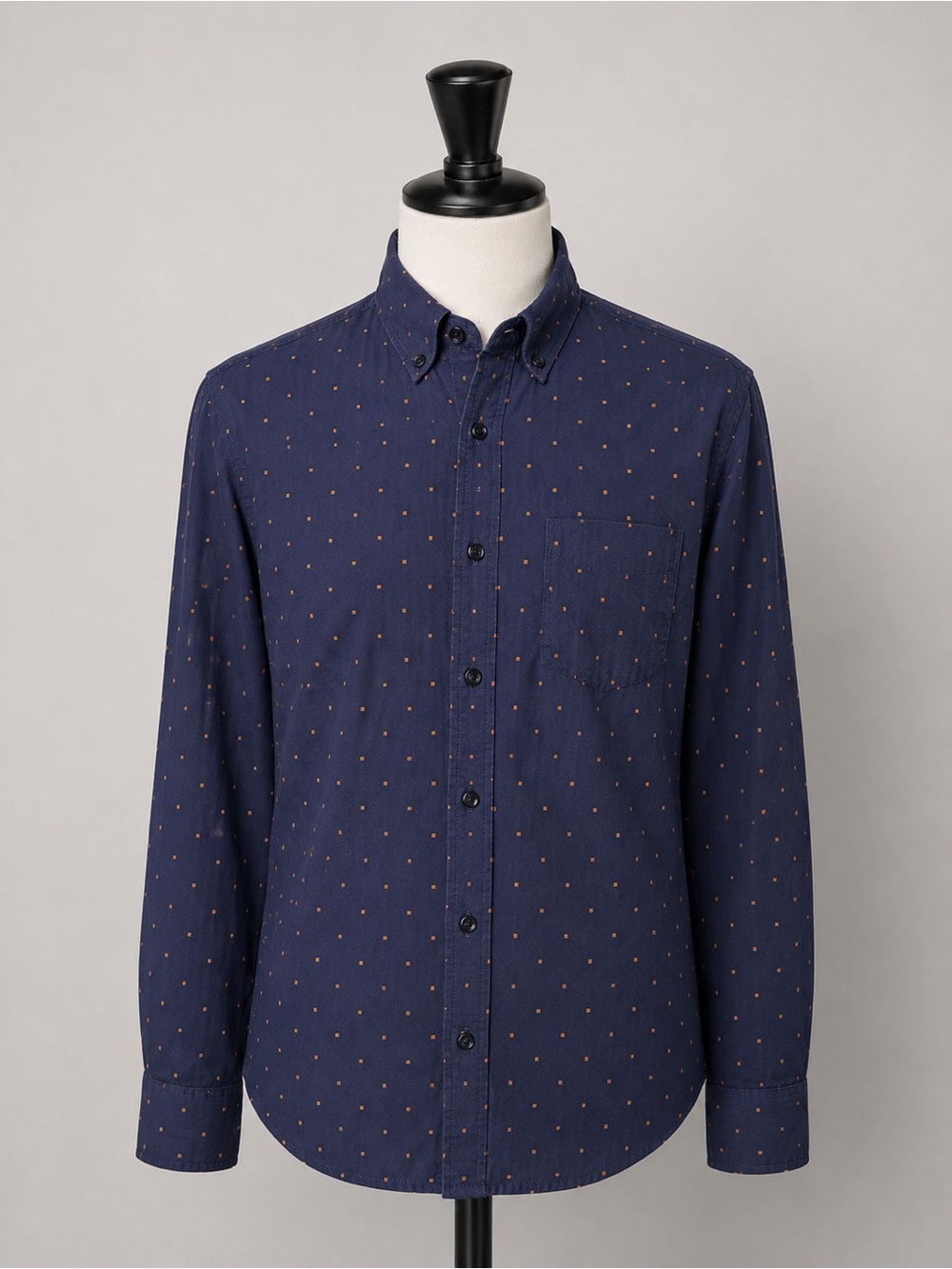 Goodfellow & Co Men’s XL Northrop Shirt Navy Orange Geometric Cotton Button Up